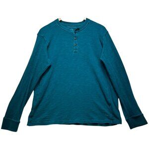 American Eagle Men's Standard fit Henley Shirt Long Sleeve Stretch Size L Teal